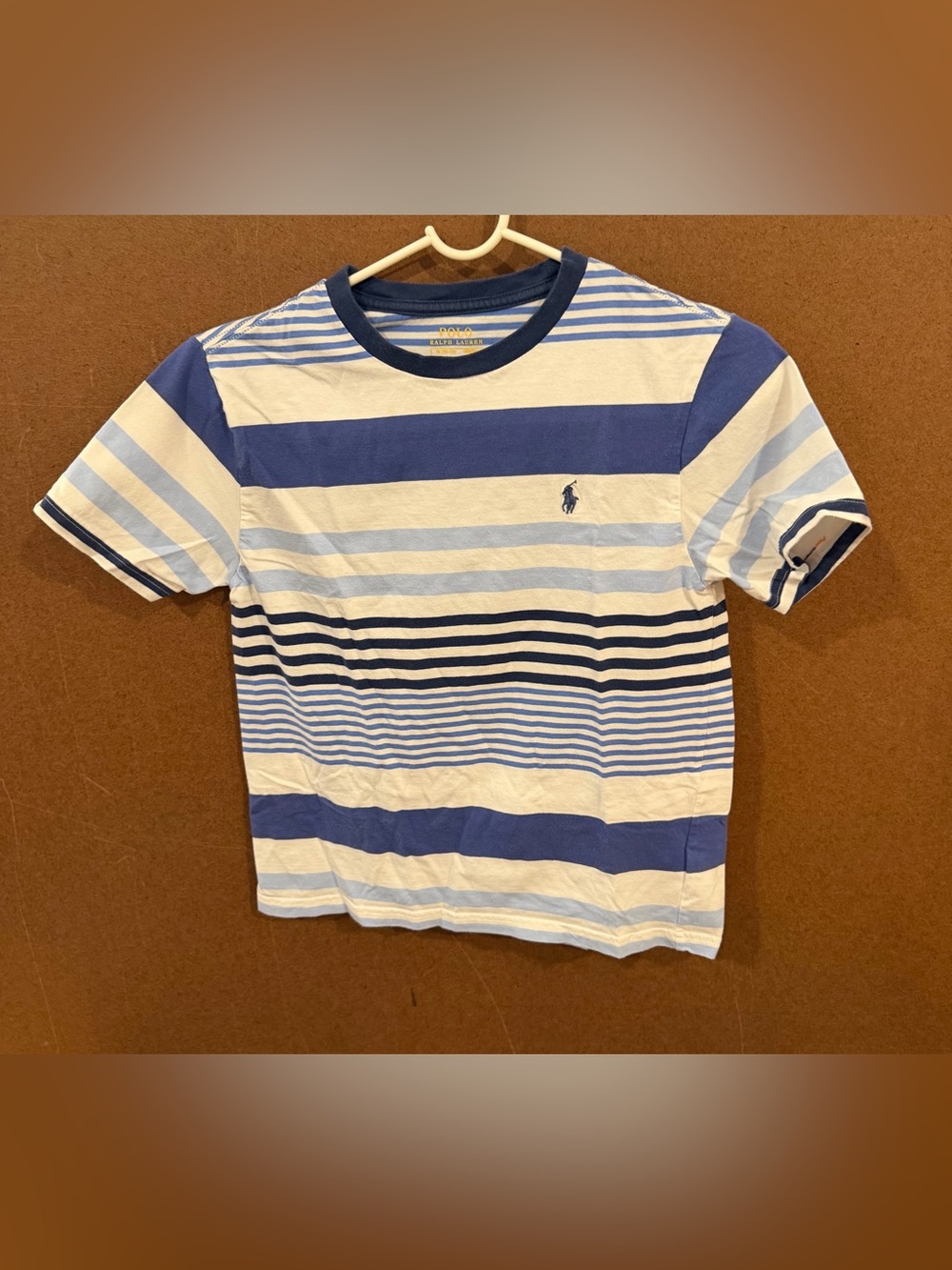 Polo by Ralph Lauren Blue & White Striped Cotton Tee kids M 10/12